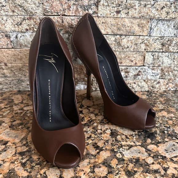 Giuseppe Zanotti Leather Peep Toe Heels - Picture 1 of 8